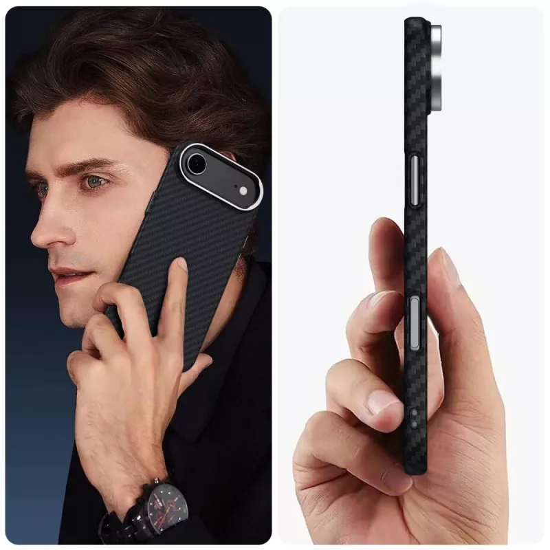 Tech-Protect Ion Carbon MagSafe -kuori iPhone 17 Air, musta/hopea