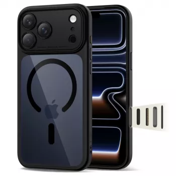 TECH-PROTECT MagPeak MagSafe Hybrid takakansi Apple iPhone 17 Pro Max, musta/läpinäkyvä
