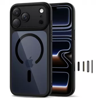 TECH-PROTECT MagPeak MagSafe Hybrid takakansi Apple iPhone 17 Pro Max, musta/läpinäkyvä