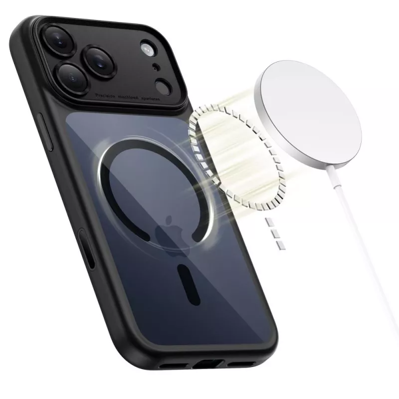 TECH-PROTECT MagPeak MagSafe Hybrid takakansi Apple iPhone 17 Pro Max, musta/läpinäkyvä