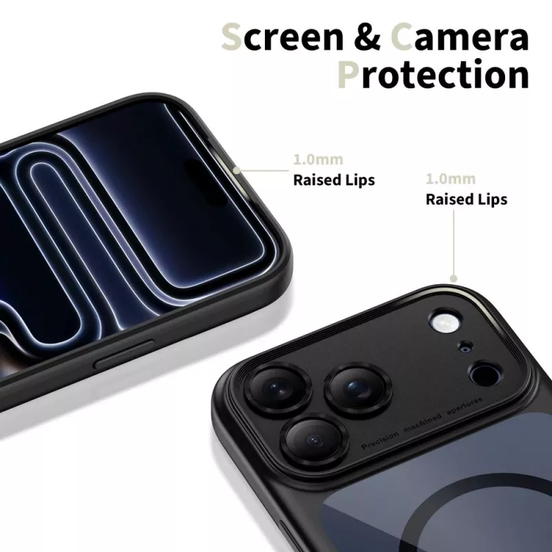 TECH-PROTECT MagPeak MagSafe Hybrid takakansi Apple iPhone 17 Pro Max, musta/läpinäkyvä