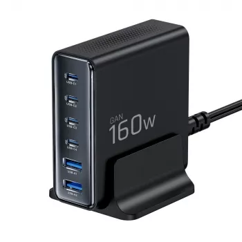 TECH-PROTECT DC160W-GAN 6-porttinen pöytälaturi PD 160W / QC3.0 musta