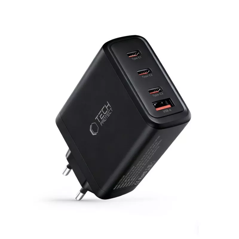TECH-PROTECT NC140W-GAN 4-porttinen verkkolaturi PD 140W / QC3.0 musta