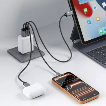 TECH-PROTECT NCA65W-GAN 3-porttinen verkkolaturi PD 65W / QC3.0 valkoinen