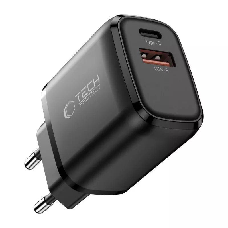 TECH-PROTECT NCA65W-GAN 2-porttinen verkkolaturi PD 65W / QC3.0 musta