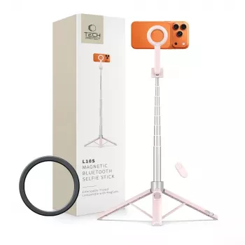 TECH-PROTECT L10S MagSafe Bluetooth -selfietikku ja -jalusta pinkki/harmaa