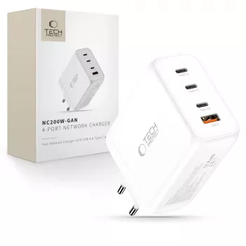 TECH-PROTECT NC200W-GAN 4-porttinen verkkolaturi PD 200W / QC3.0 valkoinen