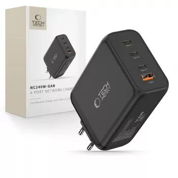 TECH-PROTECT NC240W-GAN 4-porttinen verkkolaturi PD 240W / QC3.0 musta