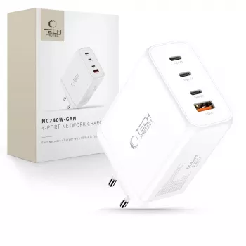 TECH-PROTECT NC240W-GAN 4-porttinen verkkolaturi PD 240W / QC3.0 valkoinen