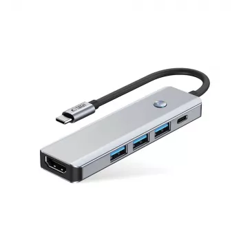TECH-PROTECT HB01 HUB -sovitin 5in1 Type-C + USB3.0 + HDMI 4K 60HZ + PD100W SPACE GREY