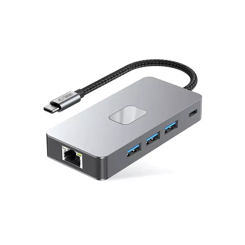 TECH-PROTECT HB05 9-in-1 USB-C -keskitinsovitin, USB 2.0, USB 3.0, HDMI 4K 60Hz, SD/TF, PD 100W, RJ45 gigabit Ethernet, Space Grey