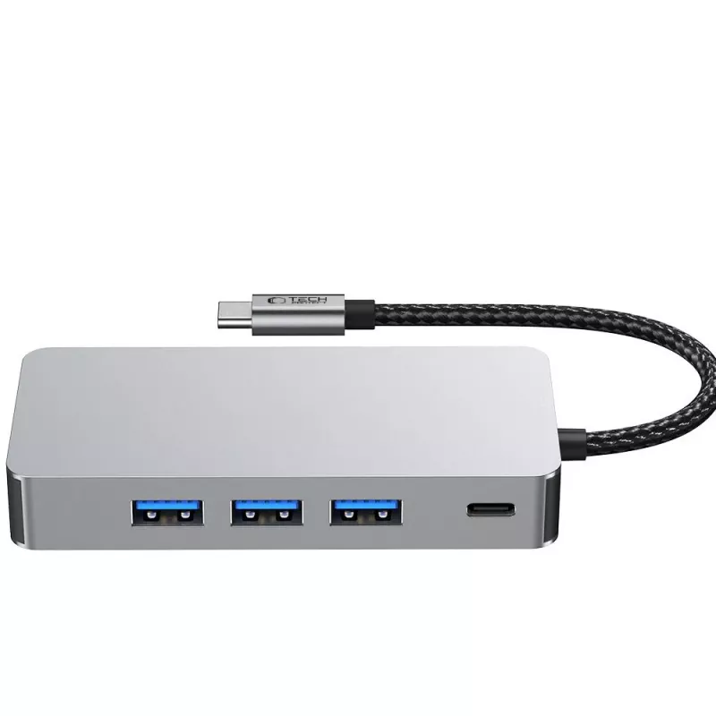 TECH-PROTECT HB05 9-in-1 USB-C -keskitinsovitin, USB 2.0, USB 3.0, HDMI 4K 60Hz, SD/TF, PD 100W, RJ45 gigabit Ethernet, Space Grey