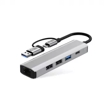 TECH-PROTECT HB03 -keskitinsovitin 5in1 Type-C + USB 2.0 + USB 3.0 + RJ45 Space Grey