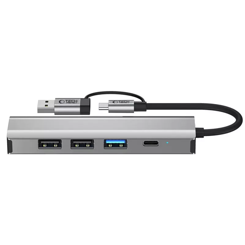 TECH-PROTECT HB03 -keskitinsovitin 5in1 Type-C + USB 2.0 + USB 3.0 + RJ45 Space Grey