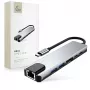 TECH-PROTECT HB02 HUB -sovitin 6-in-1 USB-C + USB 2.0 + USB 3.0 + HDMI 4K 30Hz + RJ45 + PD 100W Space Grey