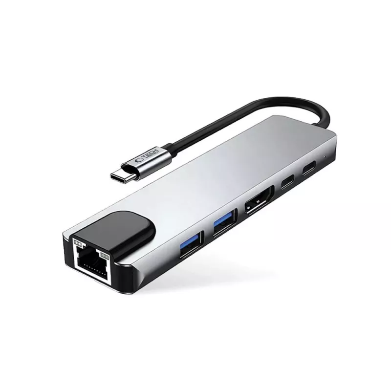 TECH-PROTECT HB02 HUB -sovitin 6-in-1 USB-C + USB 2.0 + USB 3.0 + HDMI 4K 30Hz + RJ45 + PD 100W Space Grey