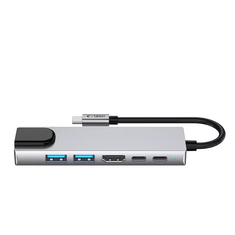 TECH-PROTECT HB02 HUB -sovitin 6-in-1 USB-C + USB 2.0 + USB 3.0 + HDMI 4K 30Hz + RJ45 + PD 100W Space Grey