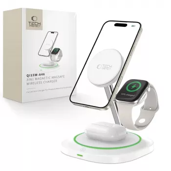 Tech-Protect QI15W-A46 3IN1 MagSafe -langaton latausasema, valkoinen