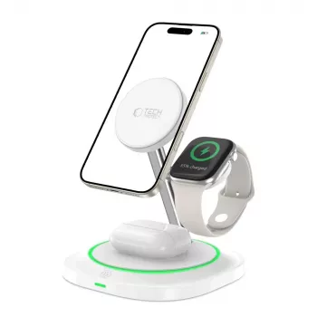Tech-Protect QI15W-A46 3IN1 MagSafe -langaton latausasema, valkoinen