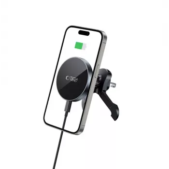 TECH-PROTECT MM15W-V5 Magnetic MagSafe -vakaa ilmanvaihtoteline autoon, langaton laturi 15W, musta/musta
