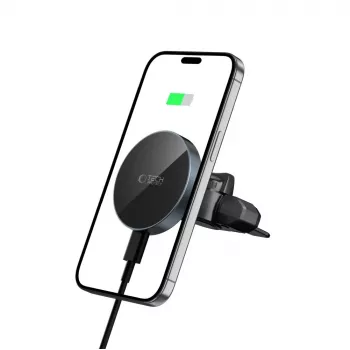 TECH-PROTECT MM15W-V5 magneettinen MagSafe CD- ja ilmanvaihtoteline autoon, langaton laturi 15W, musta