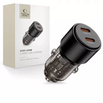 TECH-PROTECT CC03 2-porttinen autolaturi PD 100W, musta