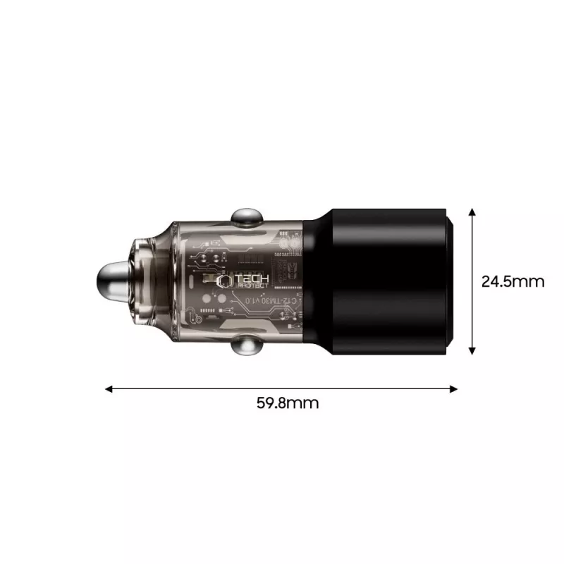 TECH-PROTECT CC03 2-porttinen autolaturi PD 100W, musta