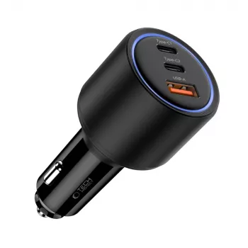 TECH-PROTECT CC04 3-porttinen autolaturi PD 130W, musta