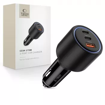 TECH-PROTECT CC04 3-porttinen autolaturi PD 175W, musta