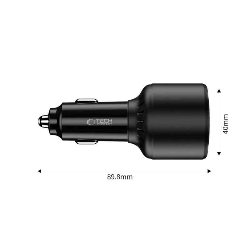 TECH-PROTECT CC04 3-porttinen autolaturi PD 175W, musta