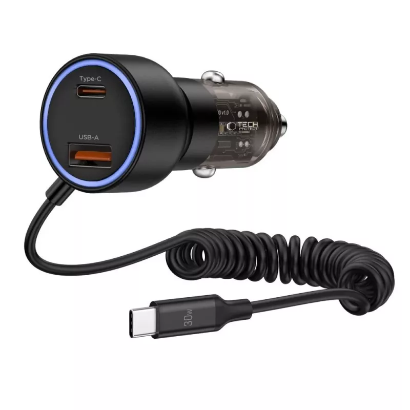 TECH-PROTECT CC05 2-porttinen autolaturi PD 60W + kaapeli, musta