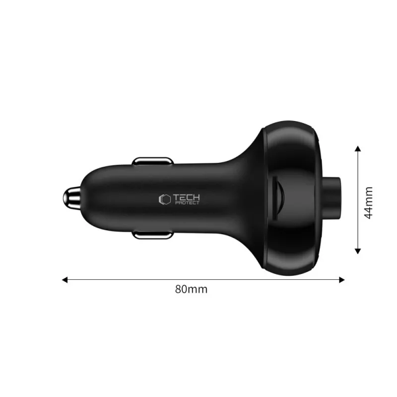 TECH-PROTECT CC06 3-porttinen autolaturi PD 72W + FM-lähetin Bluetooth, musta