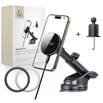 TECH-PROTECT MM15W-V10 magneettinen MagSafe-kojelauta- ja ilmanvaihtoteline langaton laturi 15W musta