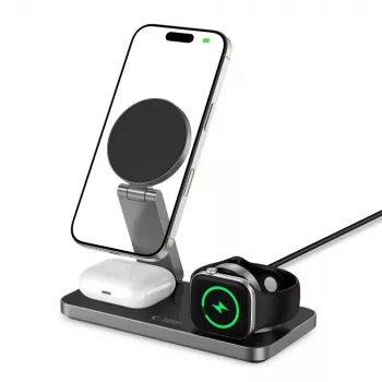 TECH-PROTECT QI15W-A47 3IN1 Magnetic MagSafe -langaton laturi musta