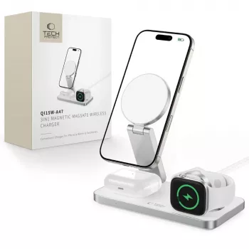 TECH-PROTECT QI15W-A47 3-in-1 magneettinen MagSafe-langaton laturi valkoinen