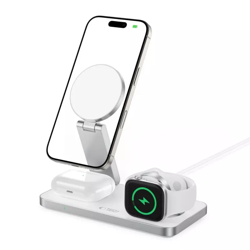TECH-PROTECT QI15W-A47 3-in-1 magneettinen MagSafe-langaton laturi valkoinen