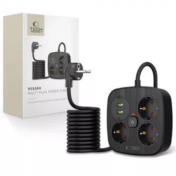 TECH-PROTECT PCS3X4 jatkojohto 2 USB & 2 Type-C & 3 pistorasiaa 200cm musta