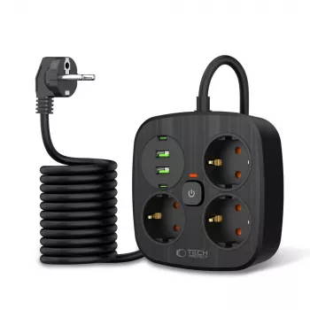 TECH-PROTECT PCS3X4 jatkojohto 2 USB & 2 Type-C & 3 pistorasiaa 200cm musta