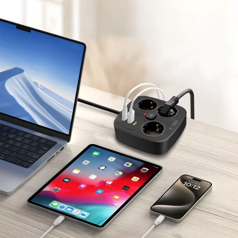 TECH-PROTECT PCS3X4 jatkojohto 2 USB & 2 Type-C & 3 pistorasiaa 200cm musta