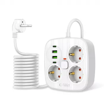 TECH-PROTECT PCS3X4 jatkojohto 2 USB & 2 Type-C & 3 pistorasiaa 200cm valkoinen