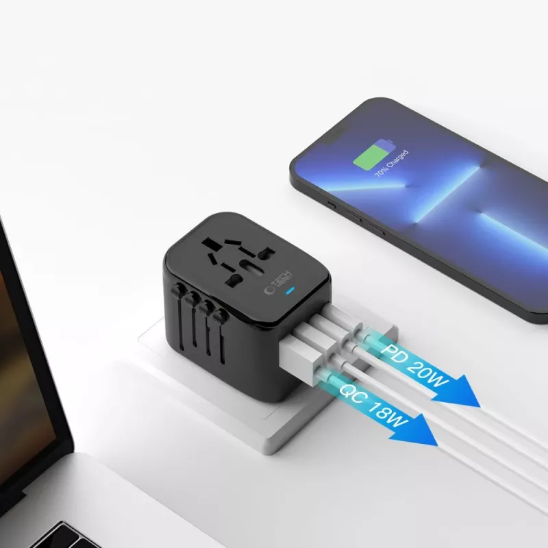 TECH-PROTECT TA200 matkasovitin EU / UK / US / AU musta