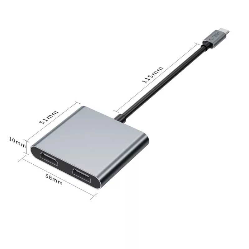 TECH-PROTECT HB08 keskitin 4-in-1 USB-C + USB 2.0 + 2x HDMI 4K 60Hz avaruudenharmaa