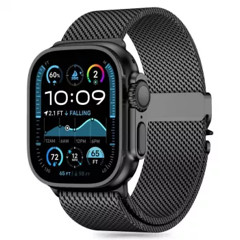 TECH-PROTECT MILANO Apple Watch 8 / 9 / 10 / 11 / SE / Ultra (44 / 45 / 46 / 49 mm) musta ruostumaton teräsverkko Milanese Loop -ranneke