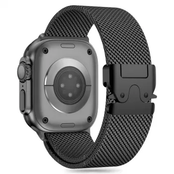 TECH-PROTECT MILANO Apple Watch 8 / 9 / 10 / 11 / SE / Ultra (44 / 45 / 46 / 49 mm) musta ruostumaton teräsverkko Milanese Loop -ranneke