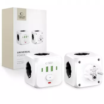 TECH-PROTECT PCL3X4 jatkojohto 3 Schuko-pistorasiaa 2 USB-A 2 USB-C 2 m valkoinen