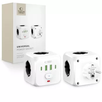 TECH-PROTECT PCL3X4 jatkojohto 3 Schuko-pistorasiaa 2 USB-A 2 USB-C 2 m valkoinen