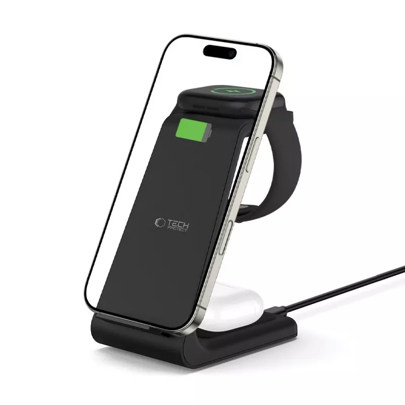 TECH-PROTECT QI15W-A36 3-in-1 langaton laturi Apple musta
