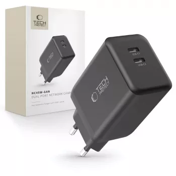 TECH-PROTECT NC45W-GAN 2-porttinen verkkolaturi PD 45W musta