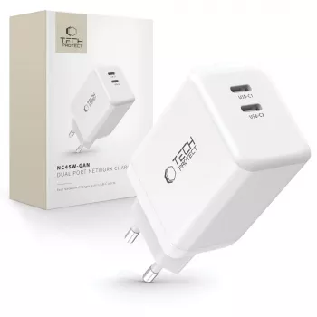 TECH-PROTECT NC45W-GAN 2-porttinen verkkolaturi PD 45W valkoinen