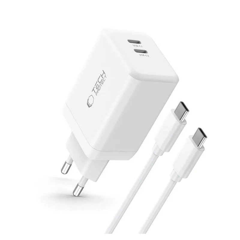 TECH-PROTECT NC45W-GAN 2-porttinen verkkolaturi PD 45W + USB-C-kaapeli valkoinen